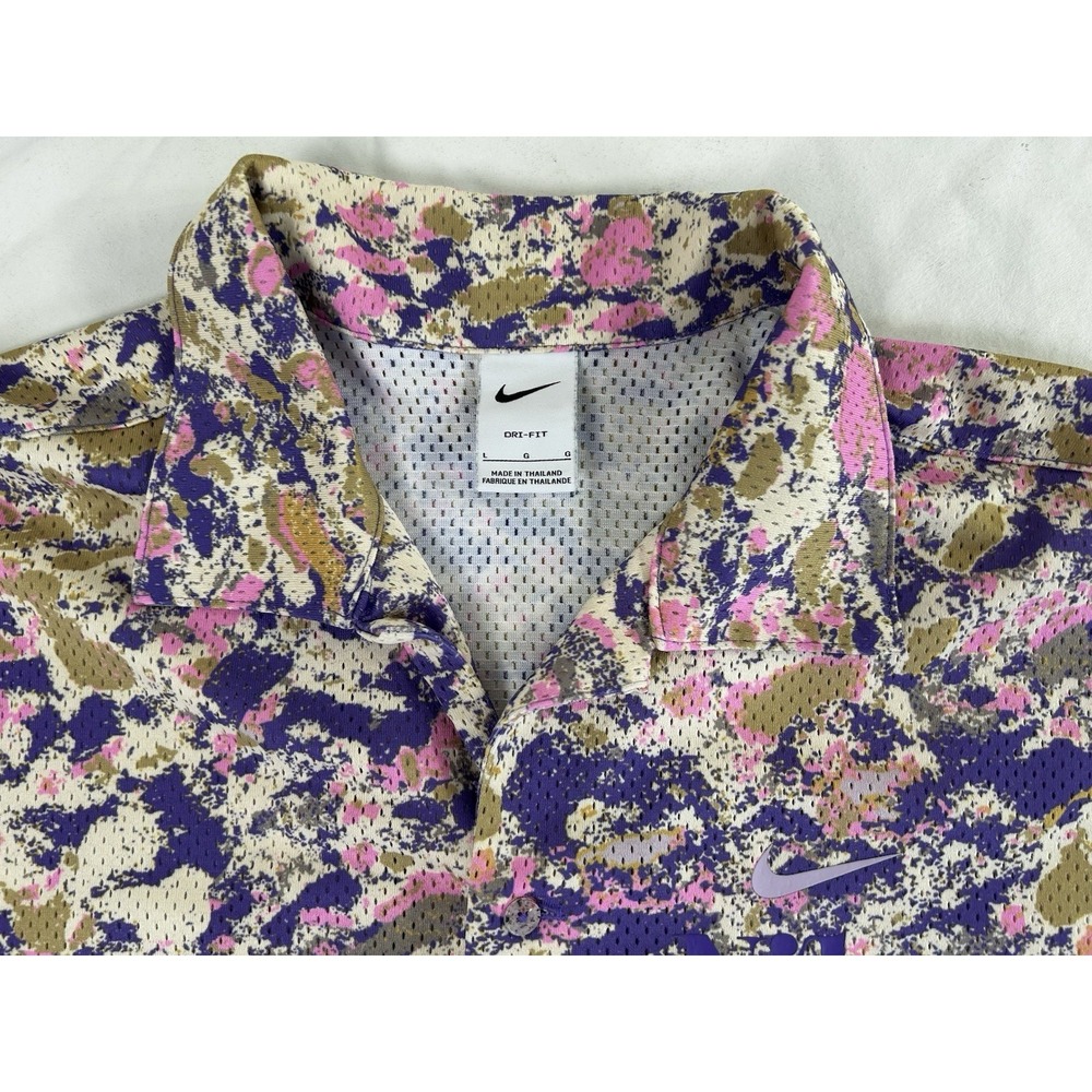 Nike Shirt Trek Division Men's Large Psychic Purple Mesh Hawaiian Button Dri Fit - Picture 2 of 10